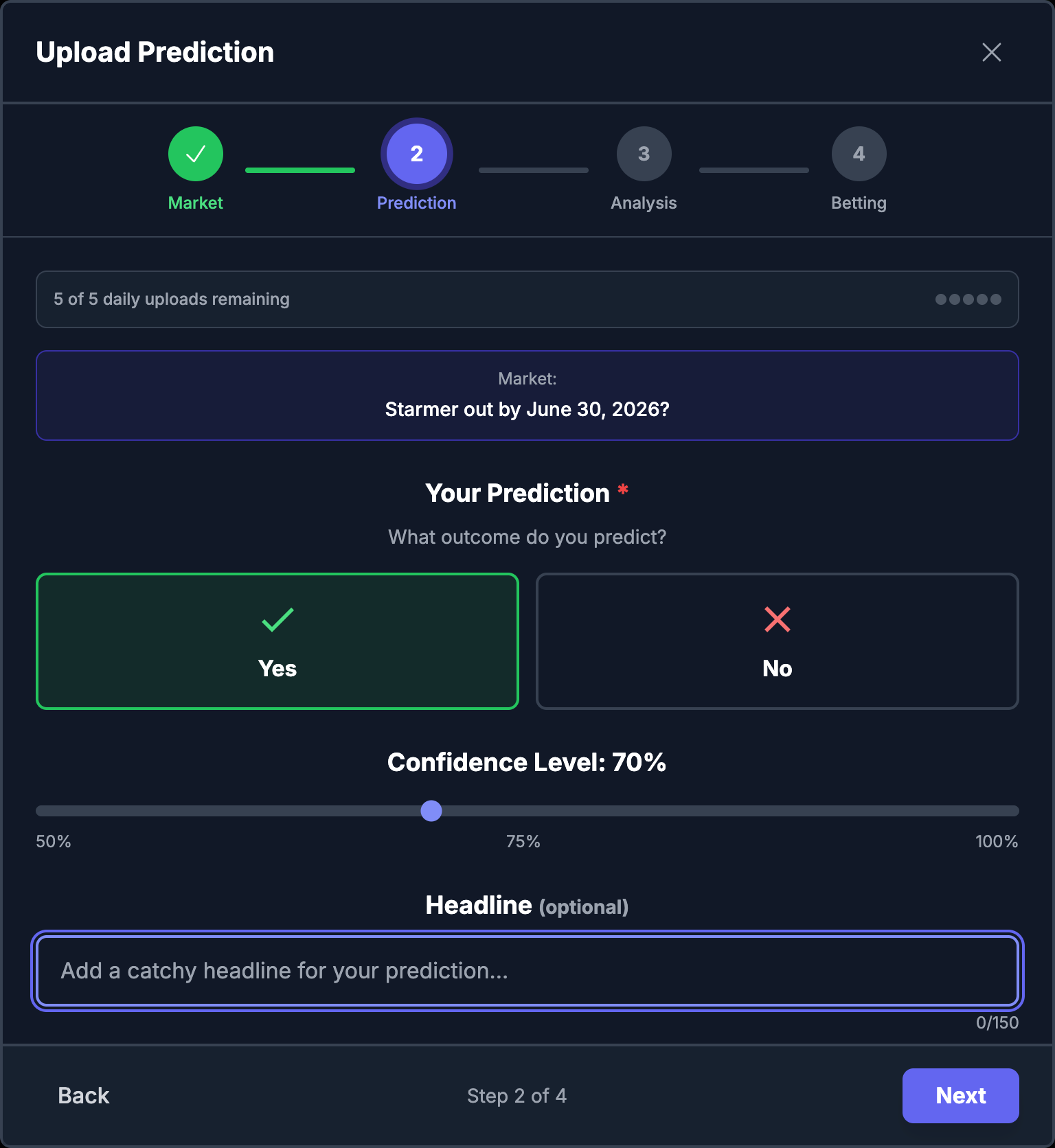 Screenshot of the headline input step