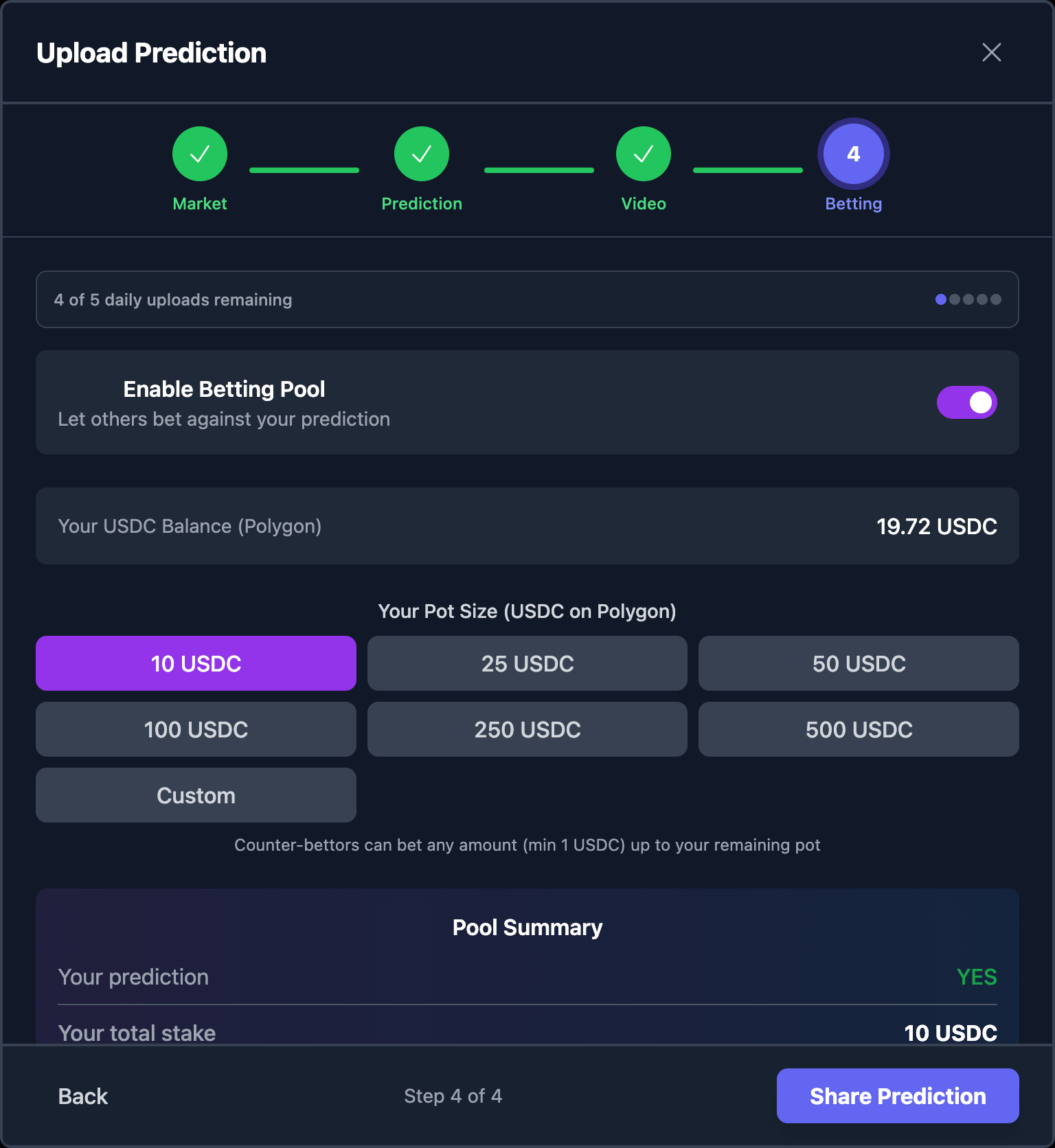 Screenshot of the betting stake input